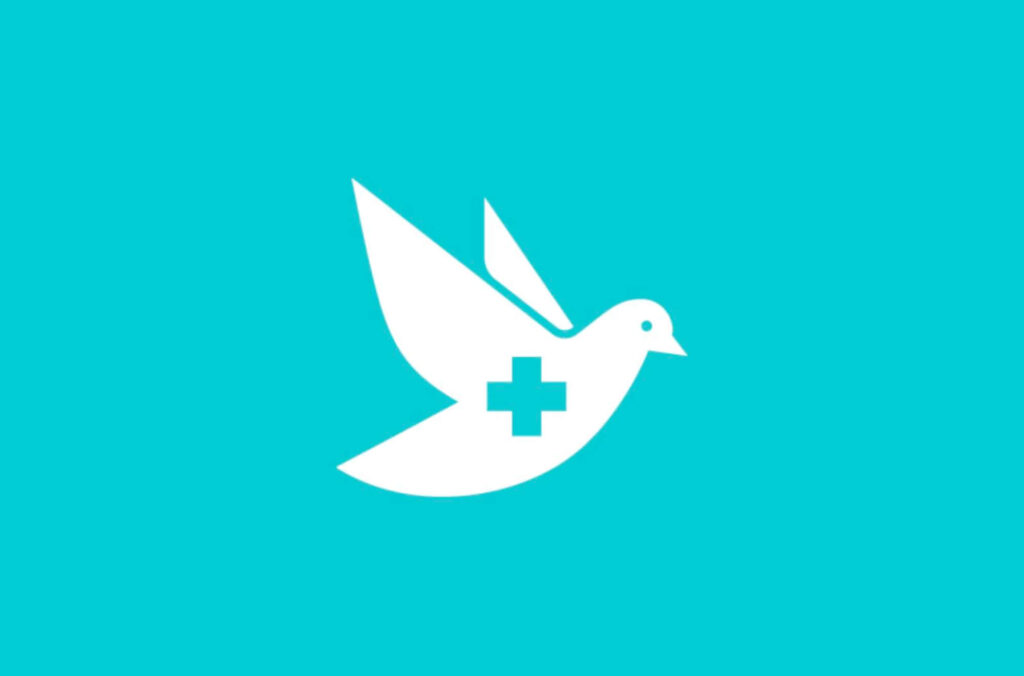 Graphic white dove with cross inside of it