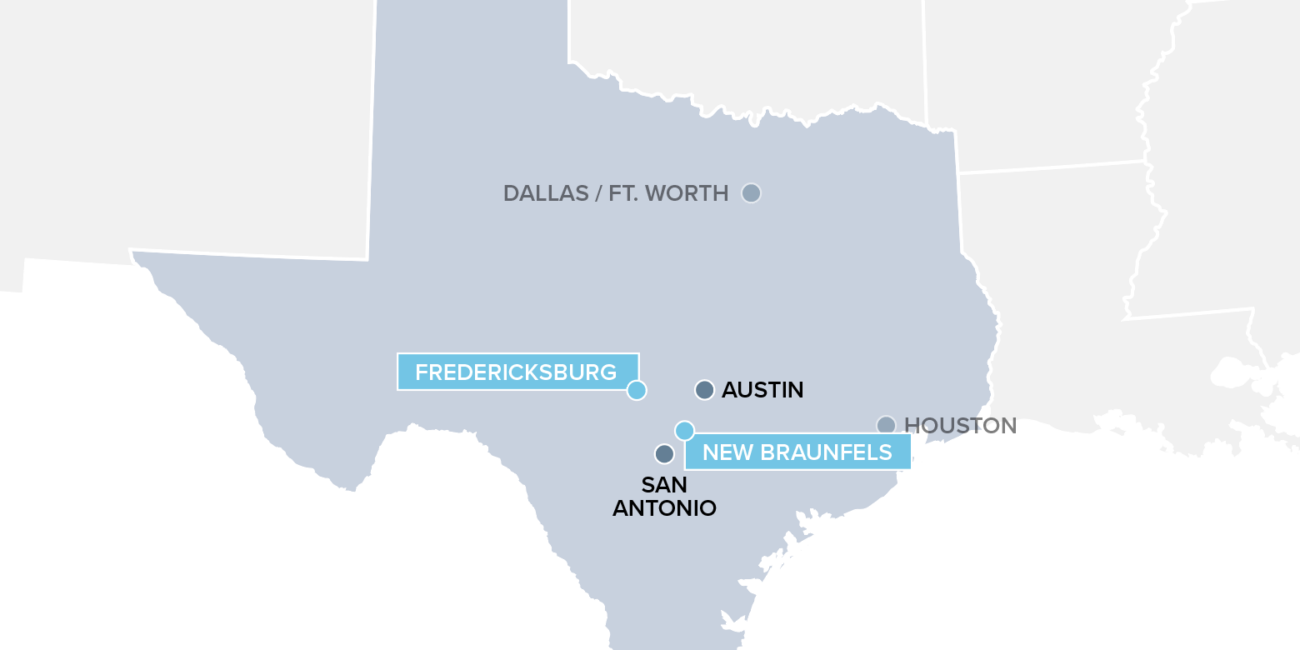 Map of cities near Texas Hill Country